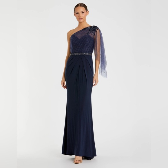 MAC DUGGAL 79392 NWT Embellished One Shoulder Draped Gown - Picture 1 of 9